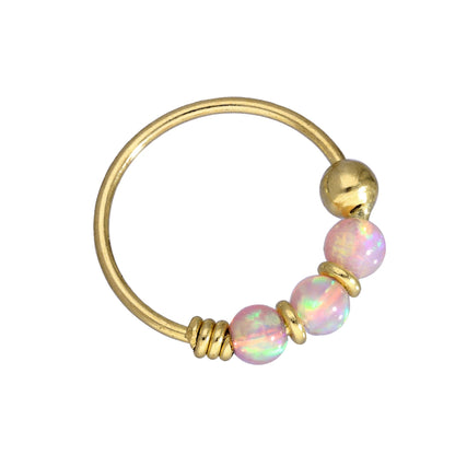 Anneaux de nez en or 9 carats et opale colorée, jade bleu, vert, rose, orange, violet
