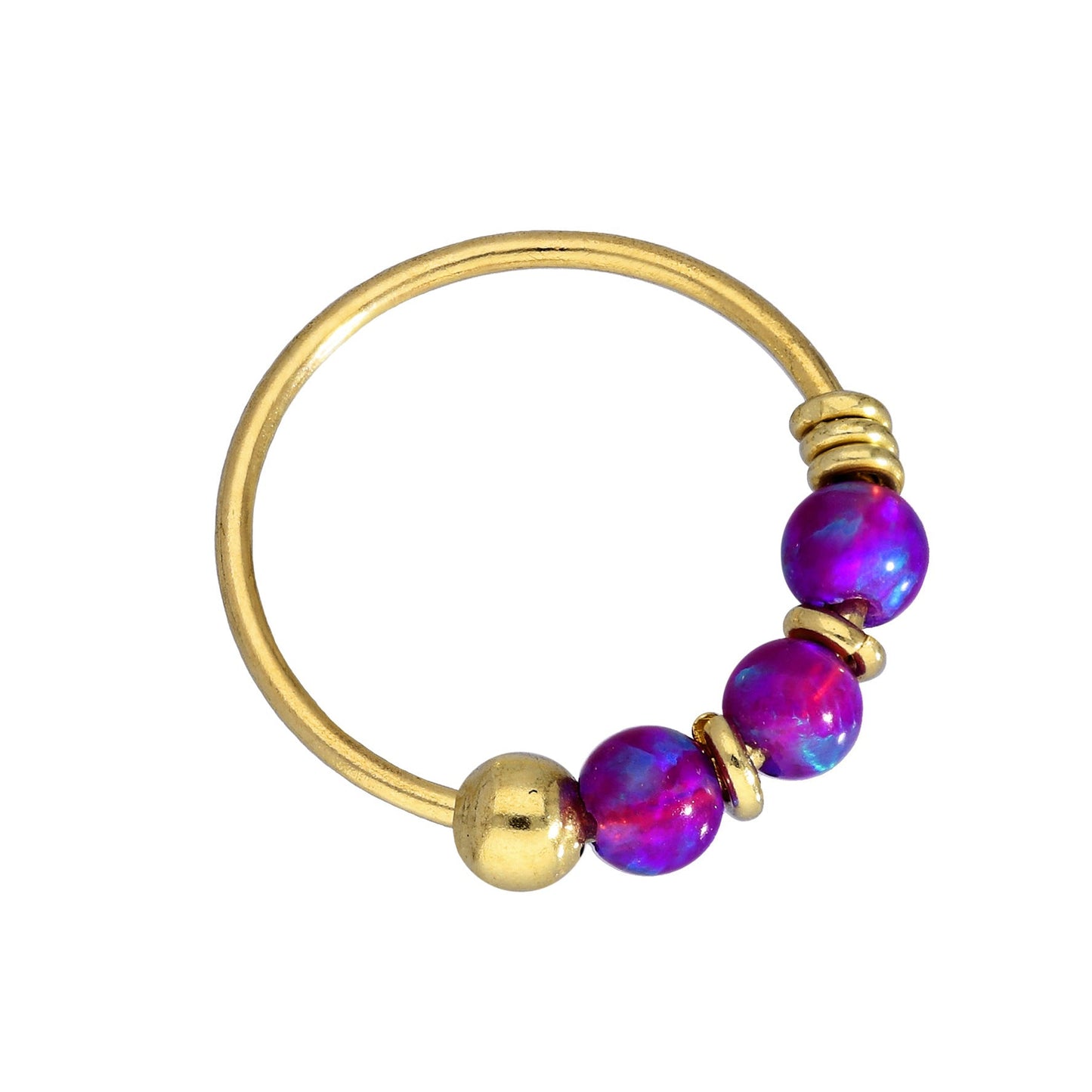 Anneaux de nez en or 9 carats et opale colorée, jade bleu, vert, rose, orange, violet