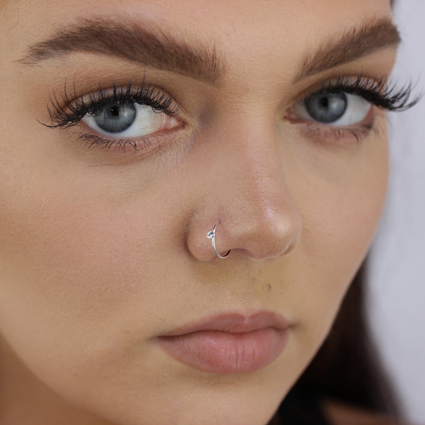 Anneau de nez en argent sterling et cristal CZ transparent 20Ga