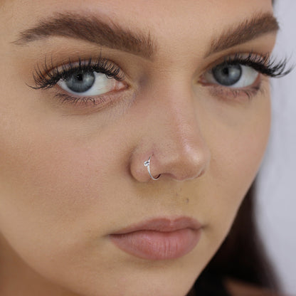 Anneau de nez en argent sterling et cristal CZ transparent 20Ga