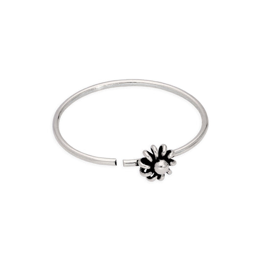 Anneau de nez et d'oreille en argent sterling oxydé avec fleur