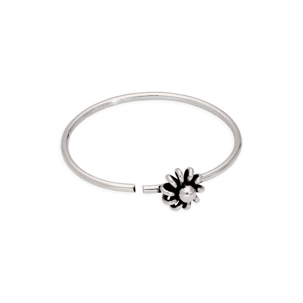 Anneau de nez et d'oreille en argent sterling oxydé avec fleur