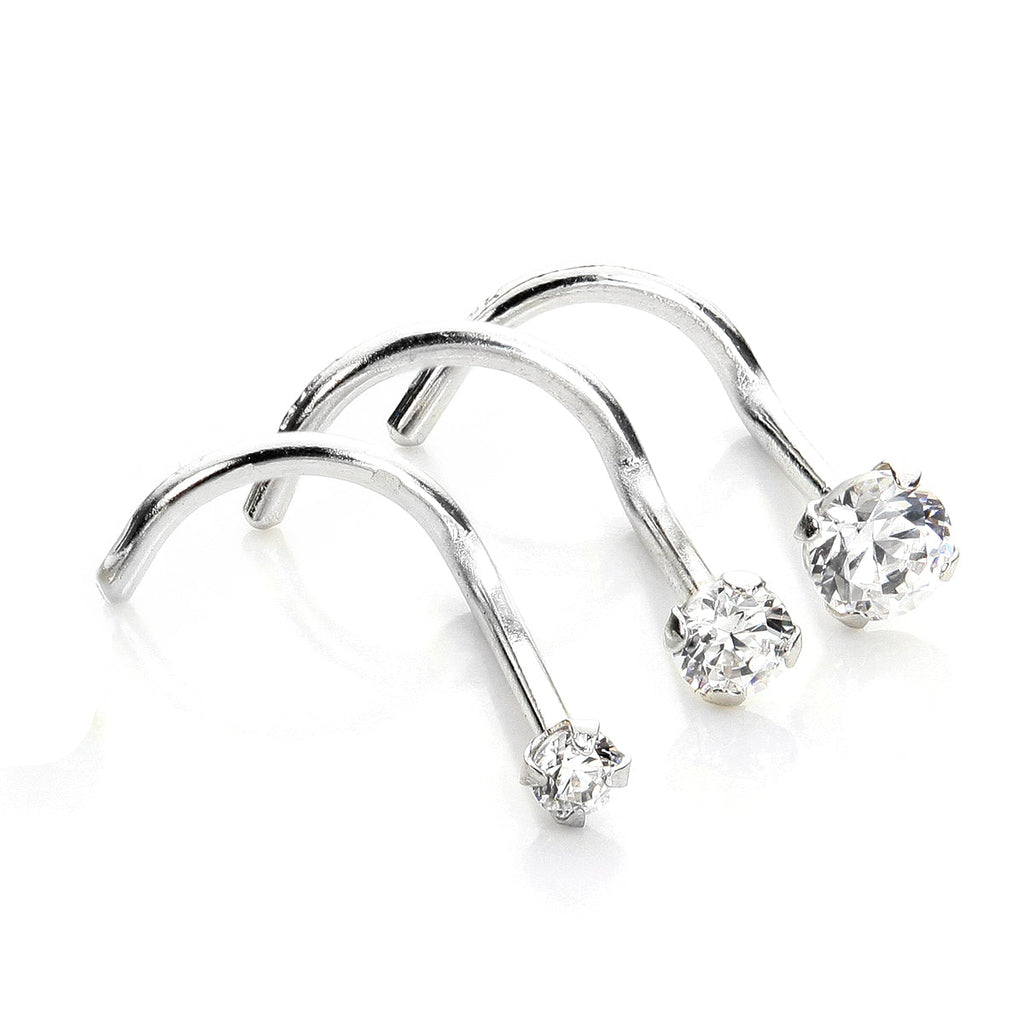 Piercing de nez à vis en or blanc 9 carats avec cristaux de zircone cubique
