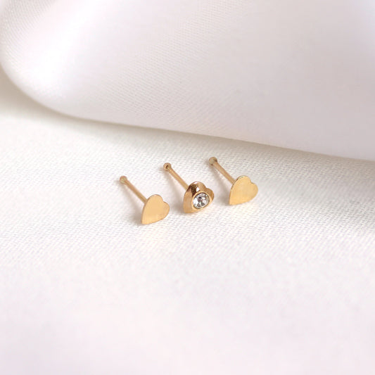 Clous de nez en or jaune 9 carats en forme de cœur