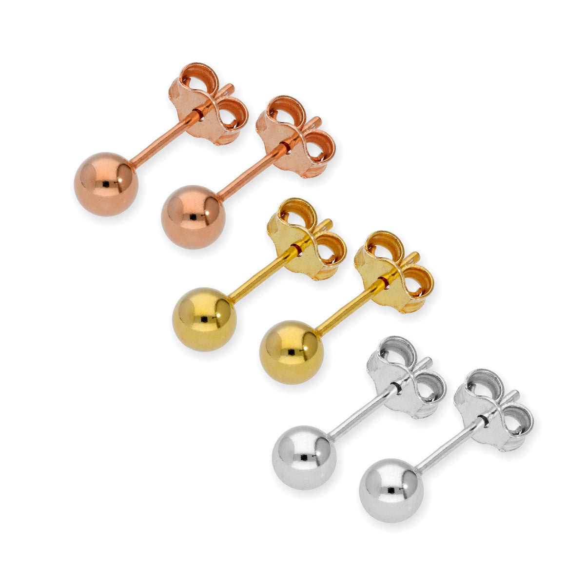 Boucles d'oreilles à tige en argent sterling de 4 mm - Trois couleurs