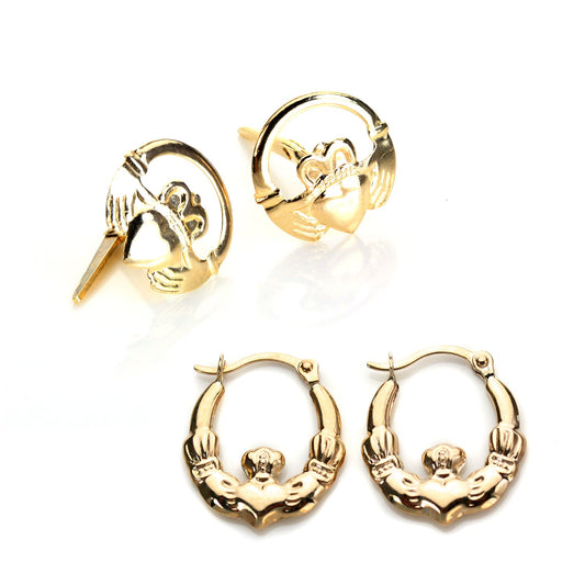 Ensemble de boucles d'oreilles Claddagh en or 9 carats