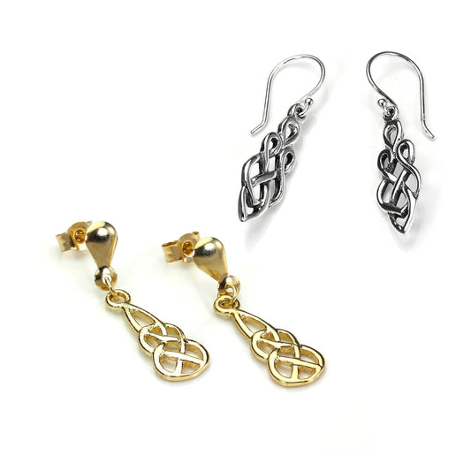 Ensemble de boucles d'oreilles en argent sterling et or 9 carats avec nœud celtique