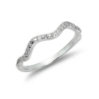Bague vague en argent sterling de 2 mm avec cristaux CZ transparents – Taille 48 - 65