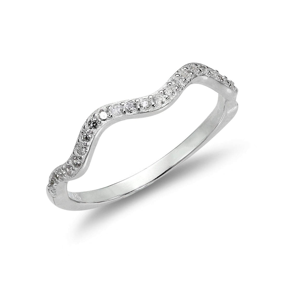 Bague vague en argent sterling de 2 mm avec cristaux CZ transparents – Taille 48 - 65