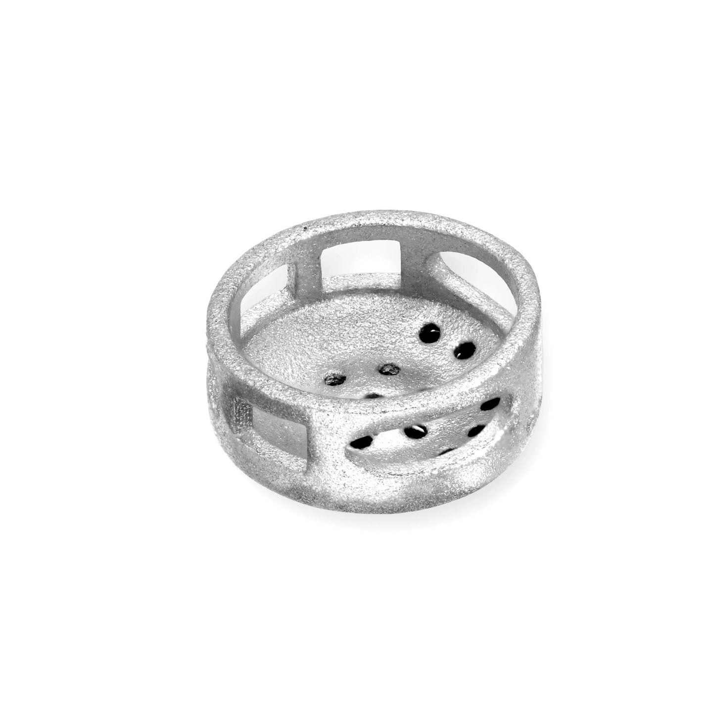 Breloque ronde plate en or blanc 9 carats plaqué rhodium et cristal CZ noir