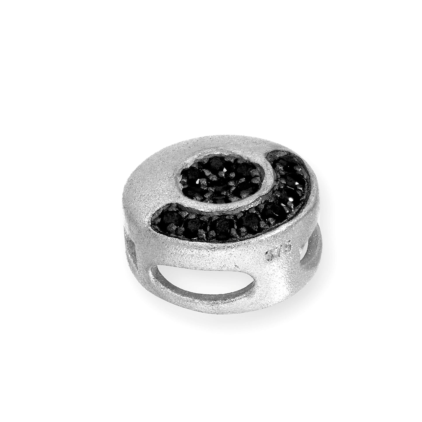 Breloque ronde plate en or blanc 9 carats plaqué rhodium et cristal CZ noir