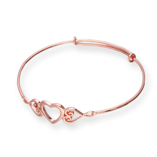 Bracelet réglable triple cœur ouvert en argent sterling plaqué or rose