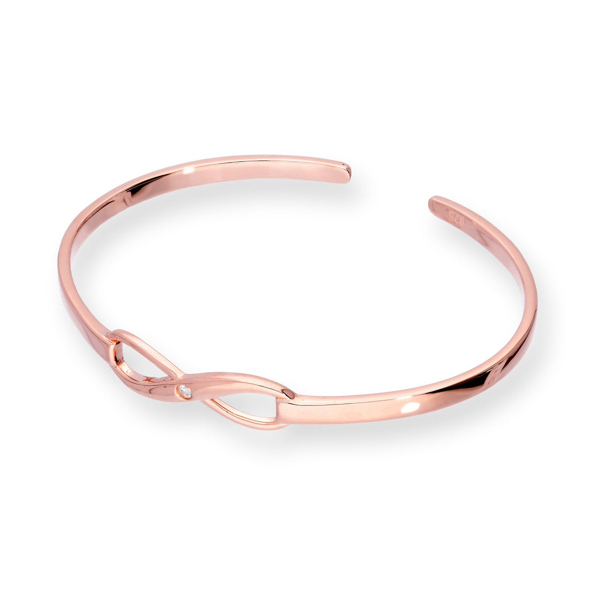 Bracelet jonc infini en argent sterling plaqué or rose et cristal CZ transparent