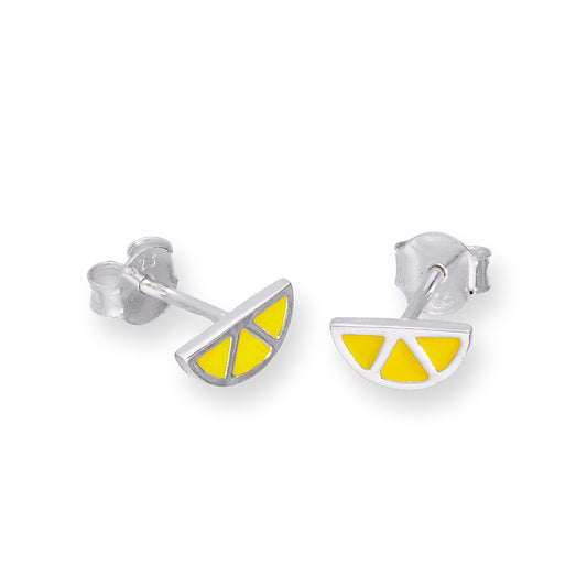 Boucles d'oreilles à tige en argent sterling et émail jaune en forme de tranche de citron