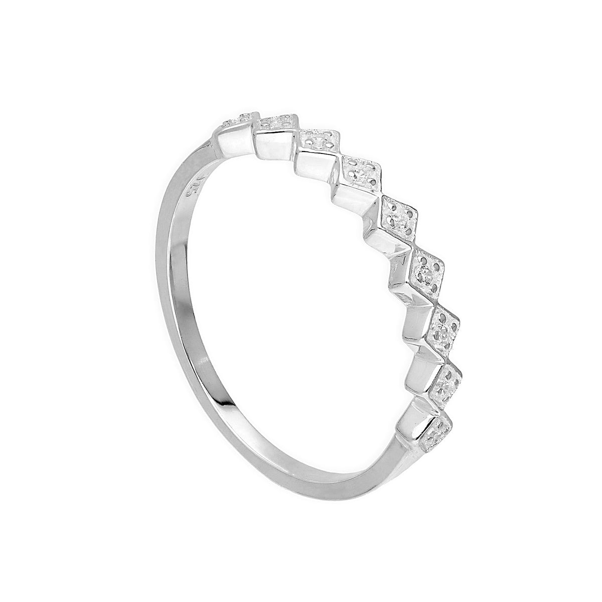Bague demi-éternité en argent sterling et cristaux CZ transparents, tailles 46 à 63
