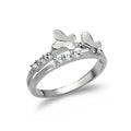 Bague en argent sterling avec cristal CZ et papillons - Taille 49 - 63