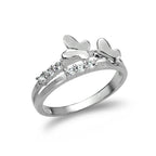 Bague en argent sterling avec cristal CZ et papillons - Taille 49 - 63