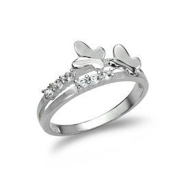 Bague en argent sterling avec cristal CZ et papillons - Taille 49 - 63