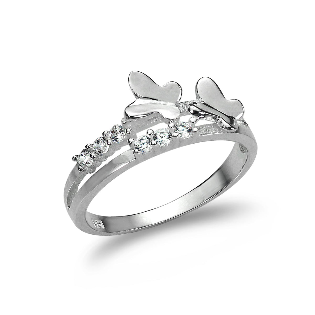 Bague en argent sterling avec cristal CZ et papillons - Taille 49 - 63