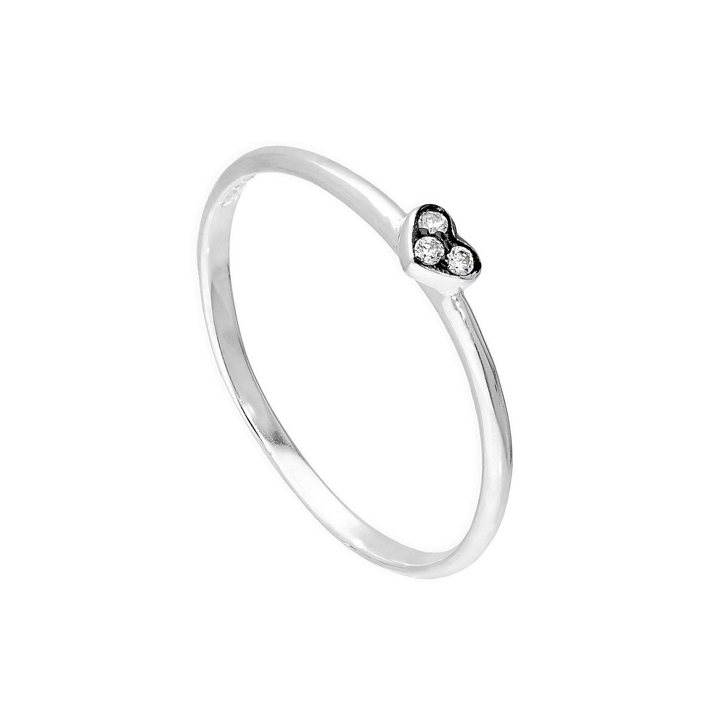 Bague cœur en argent sterling et cristal CZ transparent avec rhodium noir, taille G à W