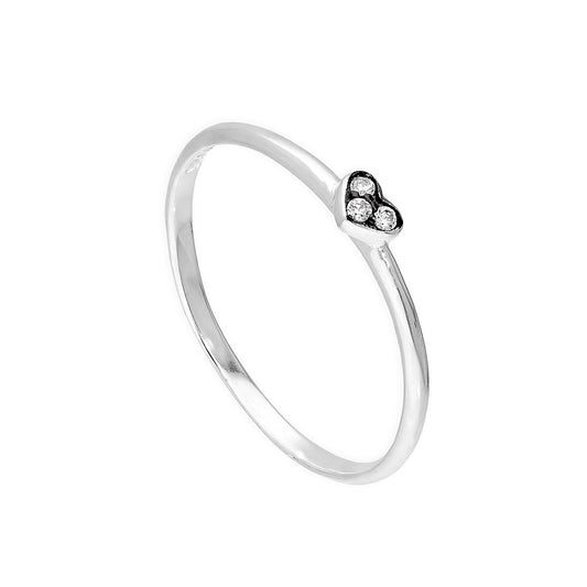 Bague cœur en argent sterling et cristal CZ transparent avec rhodium noir, taille G à W