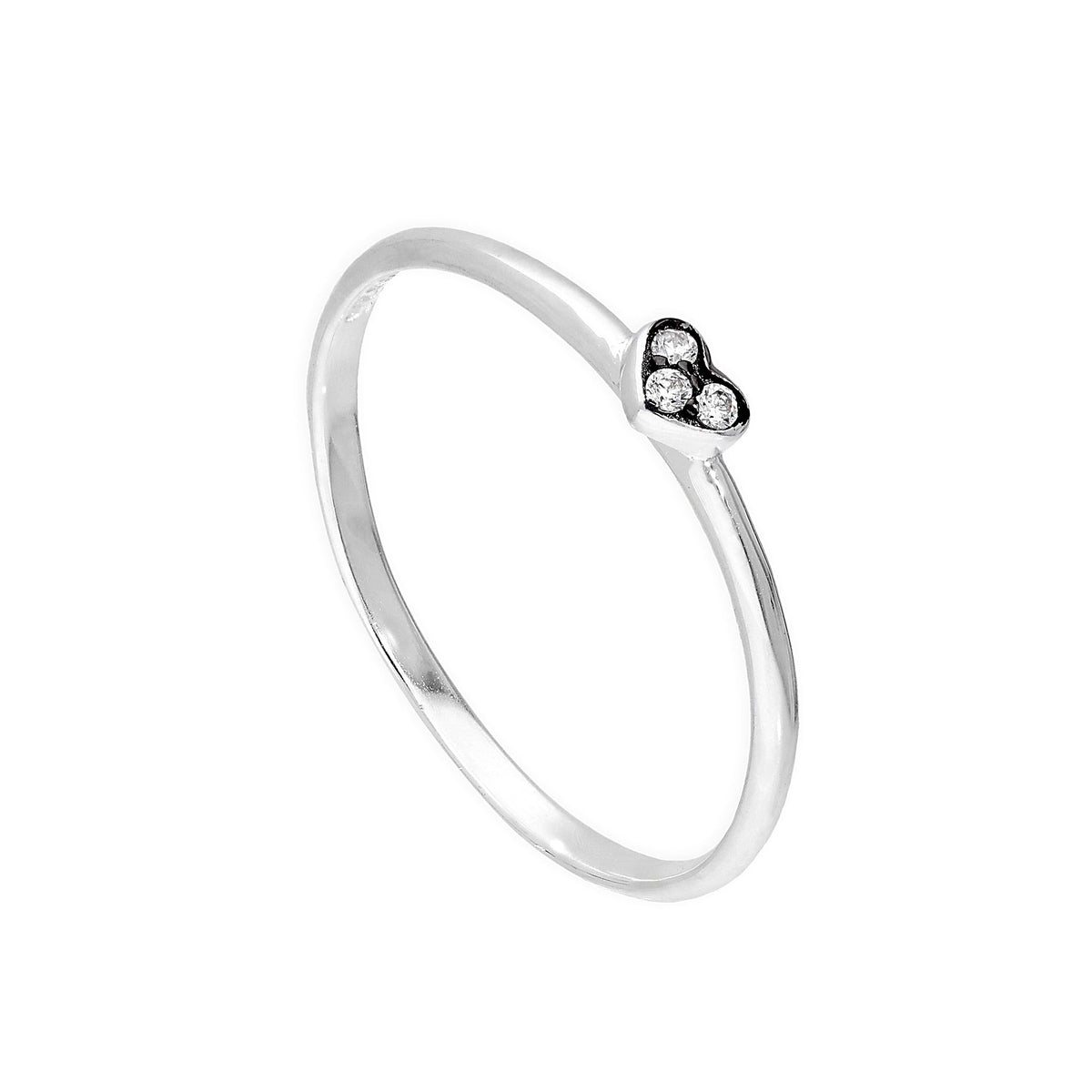 Bague cœur en argent sterling et cristal CZ transparent avec rhodium noir, taille 45 à 65