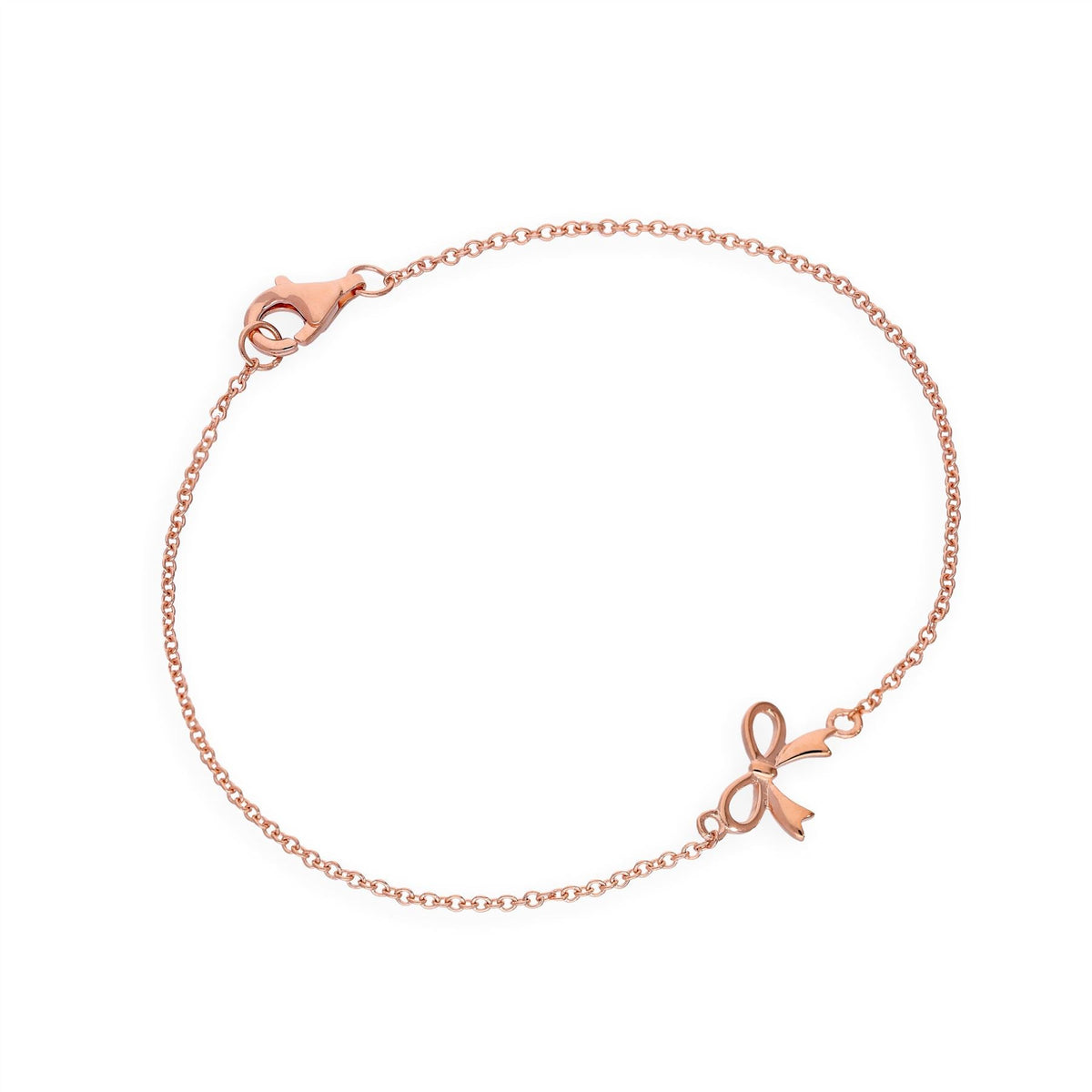 Bracelet en argent sterling plaqué or rose avec nœud en ruban de 18 cm