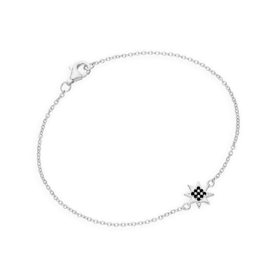 Bracelet étoile en argent sterling et cristal CZ noir de 18 cm