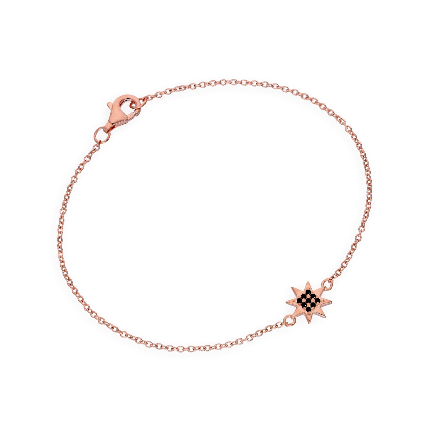 Bracelet étoile de 18 cm en argent sterling plaqué or rose et cristal CZ noir