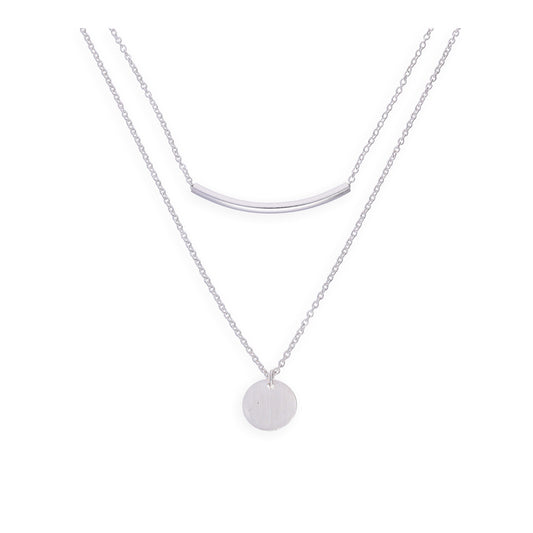 Collier double goutte en argent sterling avec courbe et cercle et chaîne de 50 cm