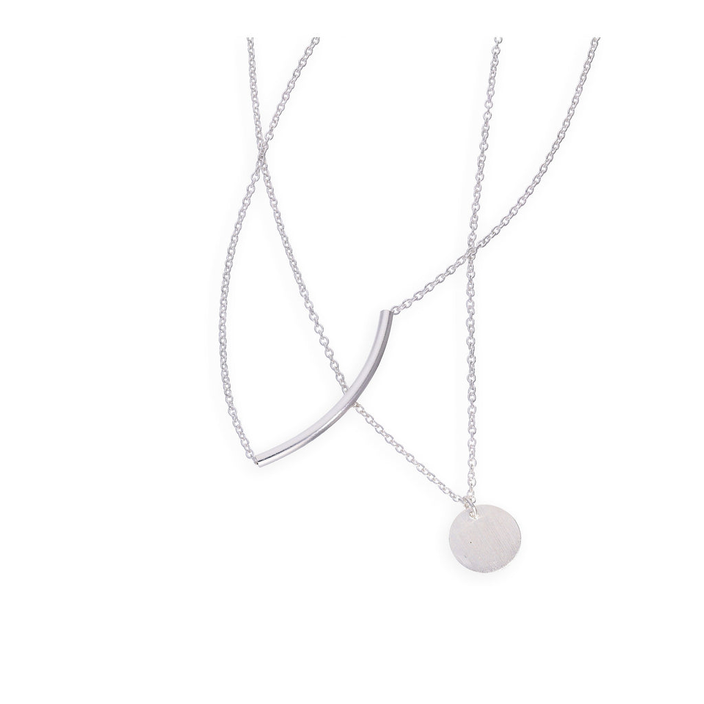 Collier double goutte en argent sterling avec courbe et cercle et chaîne de 50 cm