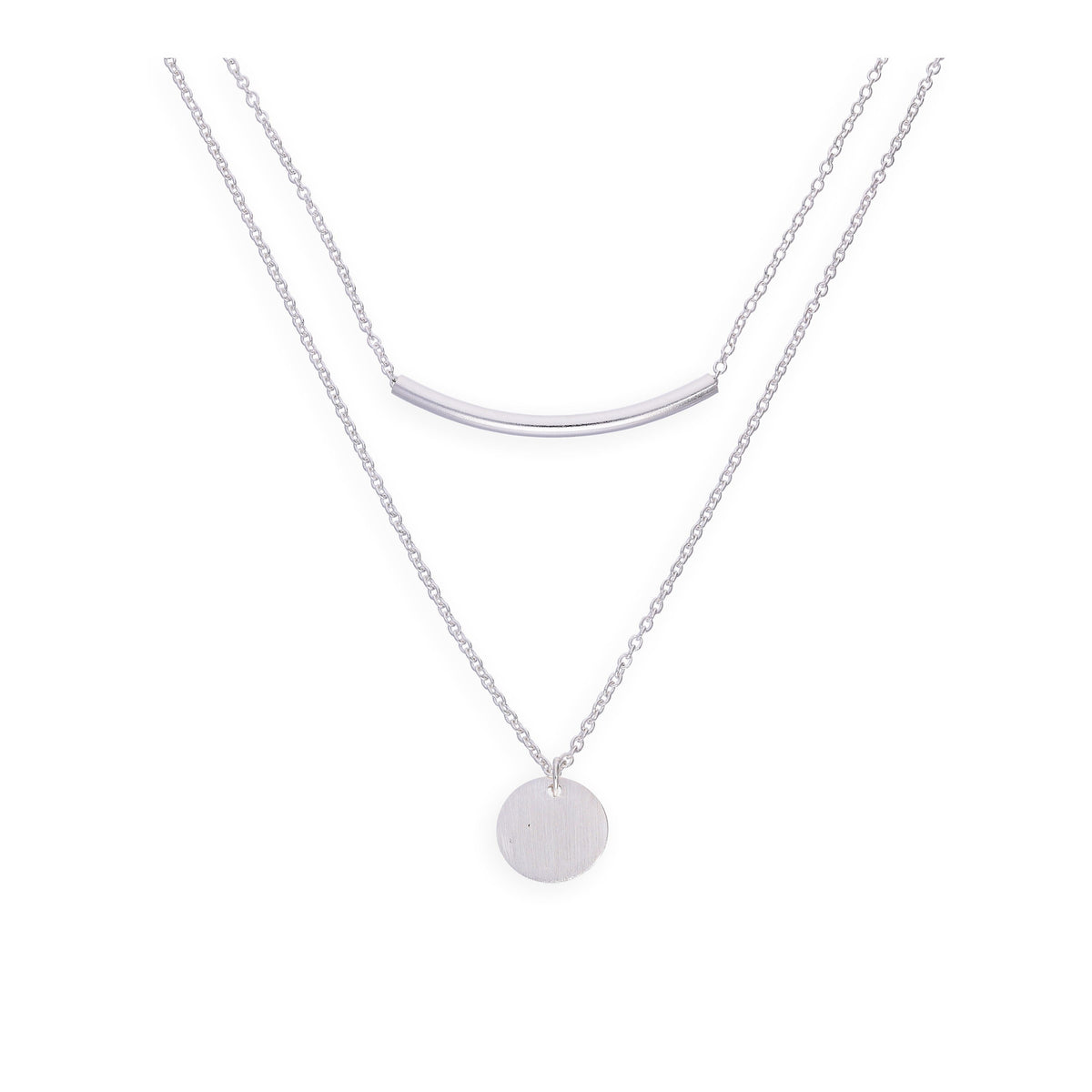 Collier double goutte en argent sterling avec courbe et cercle et chaîne de 50 cm