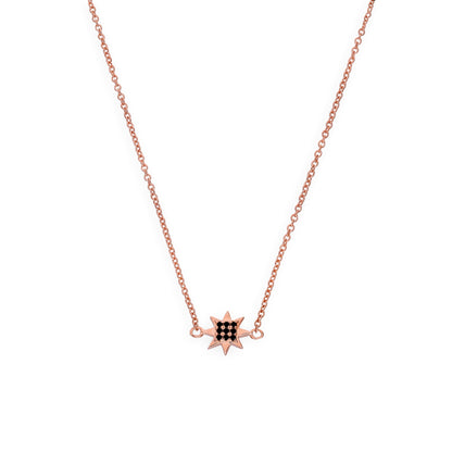 Collier étoile en argent sterling plaqué or rose et cristal CZ noir de 45 cm