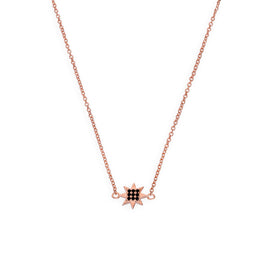 Collier étoile en argent sterling plaqué or rose et cristal CZ noir de 45 cm