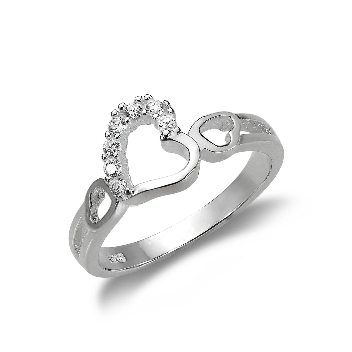 Bague cœurs entrelacés en argent sterling et cristal CZ - Tailles 48 - 65