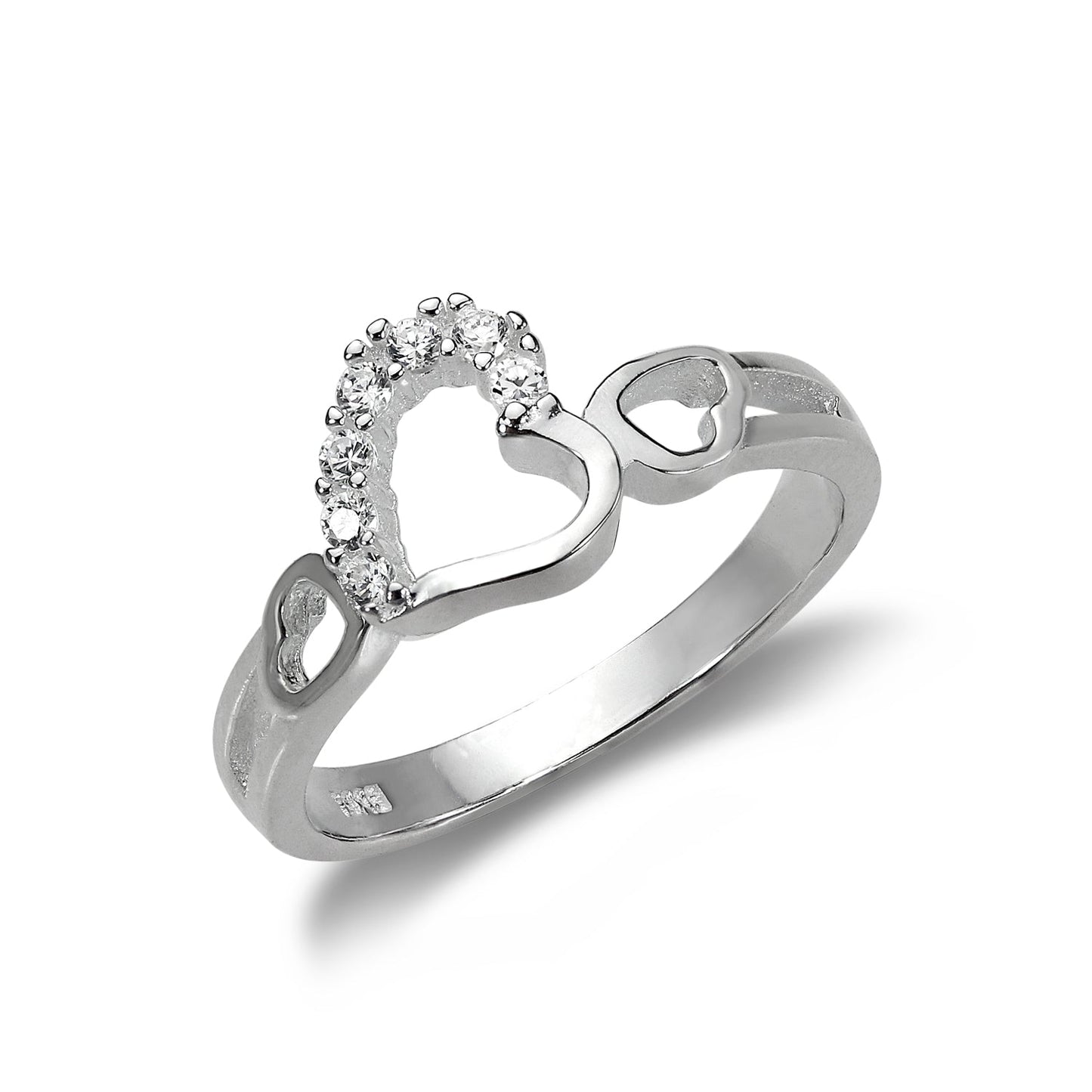 Bague cœurs entrelacés en argent sterling et cristal CZ - Tailles IV