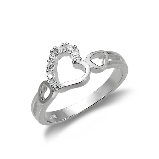 Bague cœurs entrelacés en argent sterling et cristal CZ - Tailles IV