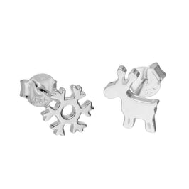 Boucles d'oreilles à tige en argent sterling avec renne et flocon de neige