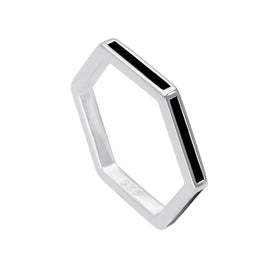 Bague hexagonale en argent sterling et émail noir