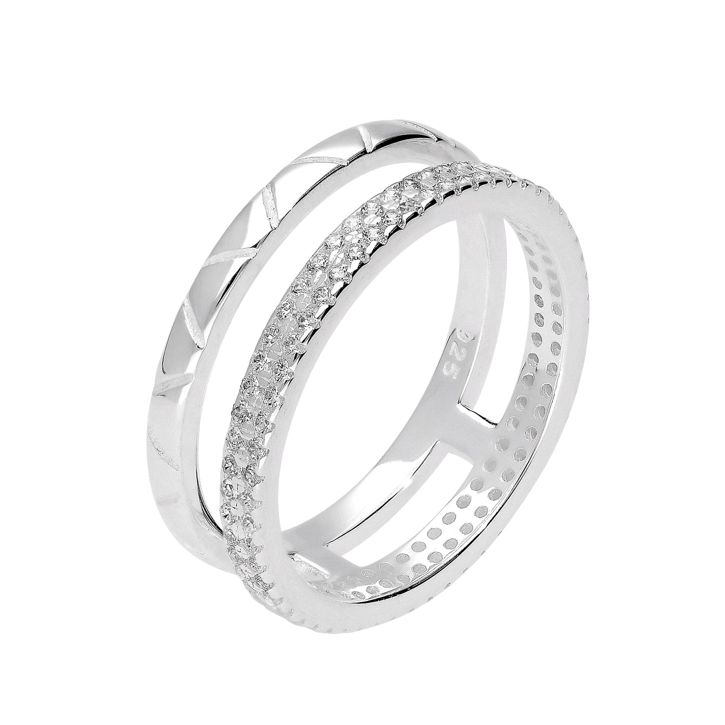 Bague double bande en argent sterling et cristal CZ