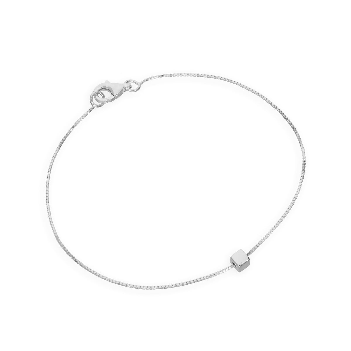 Bracelet en argent sterling avec chaîne vénitienne de 18 cm et perle cubique