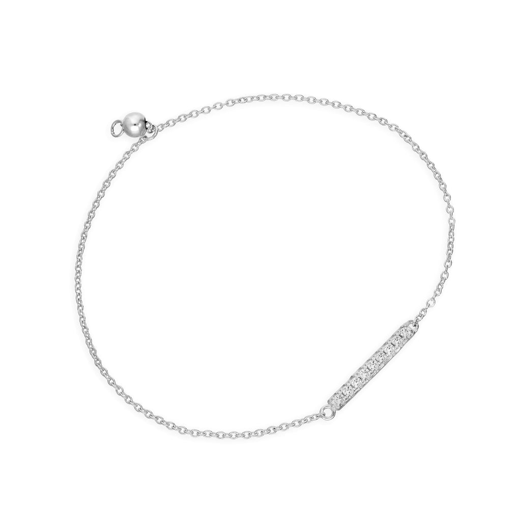 Bracelet réglable en argent sterling de 18 cm avec barre en cristal CZ transparent