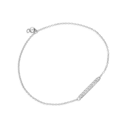 Bracelet réglable en argent sterling de 18 cm avec barre en cristal CZ transparent