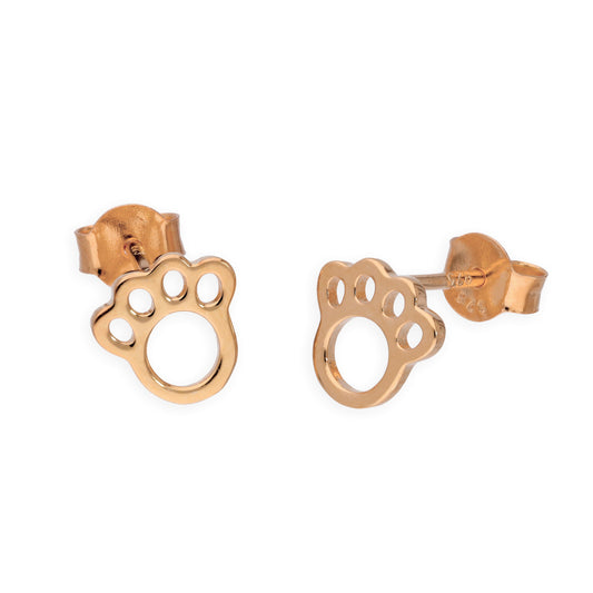 Boucles d'oreilles à tige en argent sterling plaqué or rose avec empreintes de pattes d'animaux