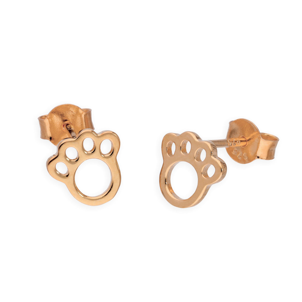 Boucles d'oreilles à tige en argent sterling plaqué or rose avec empreintes de pattes d'animaux