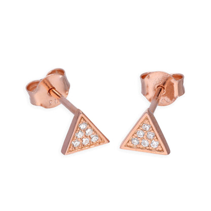 Boucles d'oreilles à tige triangulaires en argent sterling plaqué or rose et cristal CZ transparent