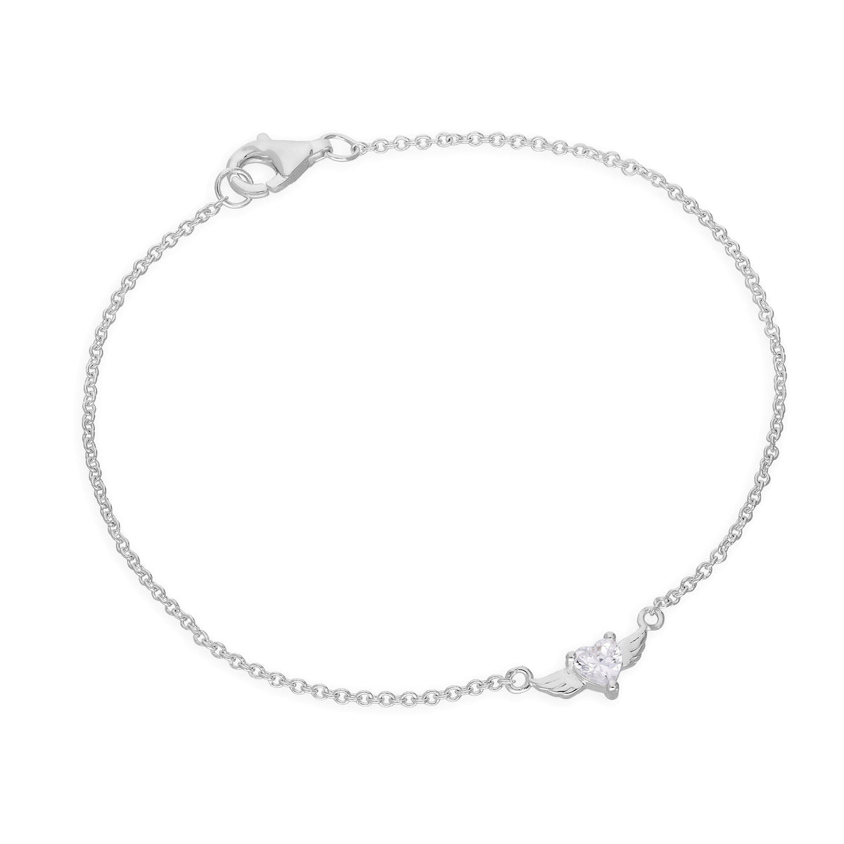 Bracelet en argent sterling et cristal CZ transparent, cœur sur ailes, 18 cm