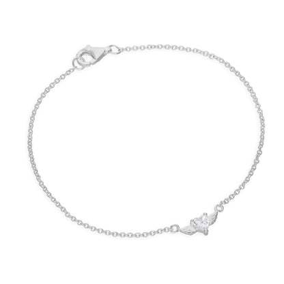Bracelet en argent sterling et cristal CZ transparent, cœur sur ailes, 18 cm