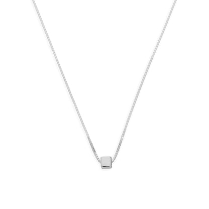 Collier en argent sterling avec chaîne vénitienne de 45 cm et perle cubique