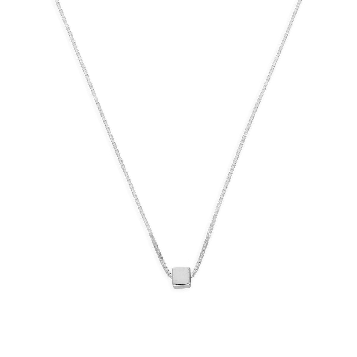 Collier en argent sterling avec chaîne vénitienne de 45 cm et perle cubique